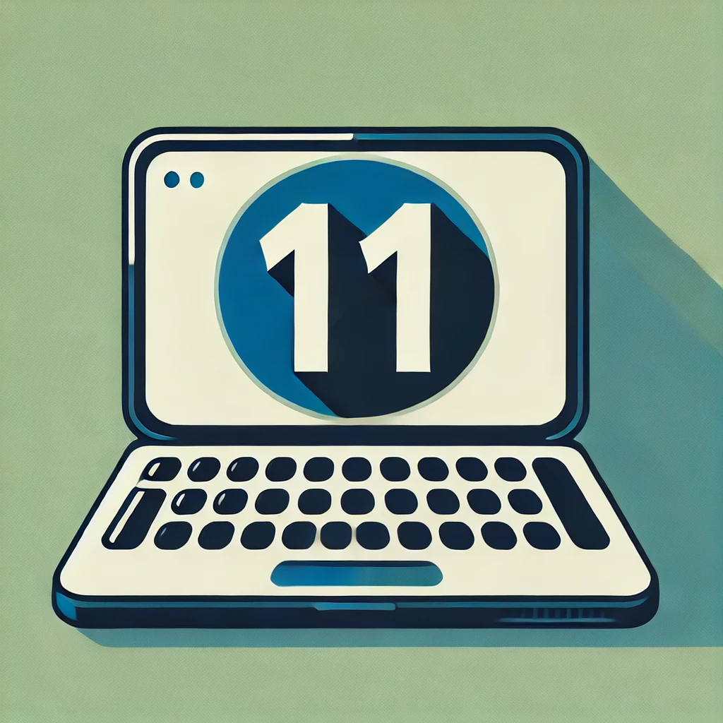 DALL·E 2024-11-16 16.50.47 – A minimalist illustration of a laptop with a different color scheme. The laptop screen is dark blue and displays the number ’11’ in bold, white font.